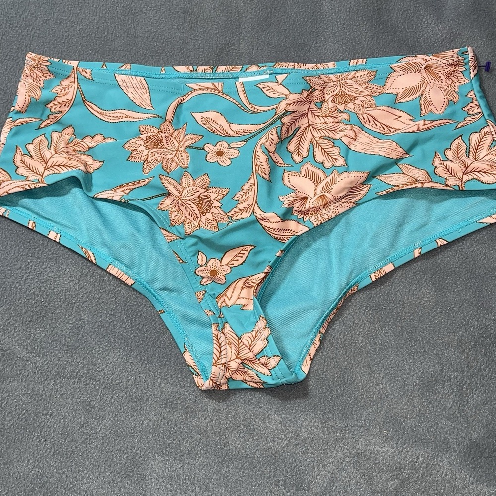 Time And Tru Women's plus Size L (12-14) Turquoise & Peach Floral Bikini Bottom‎